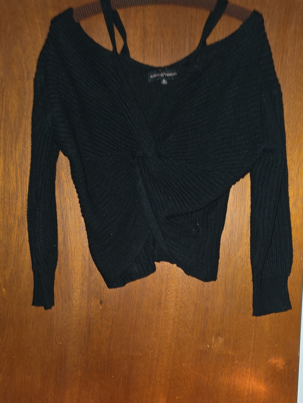 Almost Famous Black Off-the-Shoulder Twist-Knot Sweater